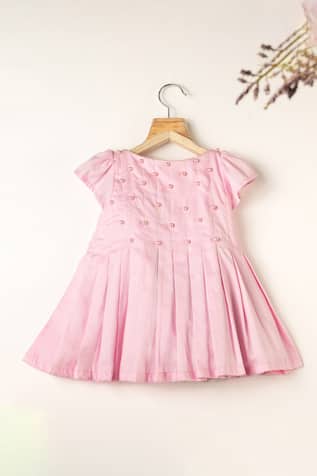 Pleated Cotton Dress with Pearls 