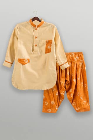 Beige & Orange Pathani Set 