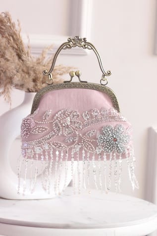 Embellished Fringe Floral Clutch Bag 