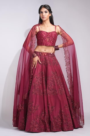 Shruti S Red Silk Lehenga Set 