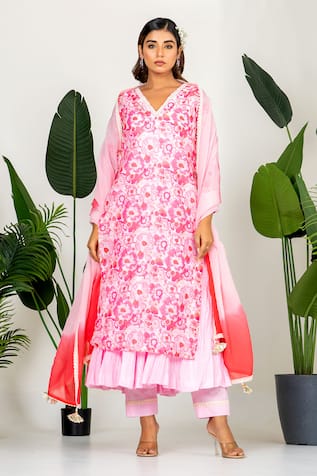 Yuvraani Jaipur Floral Printed Chanderi Kurta Set 