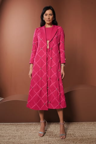 Geometric Applique Blazer & Skirt Set 