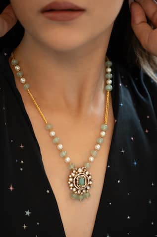 Polki Pendant Necklace with Mint Accents 