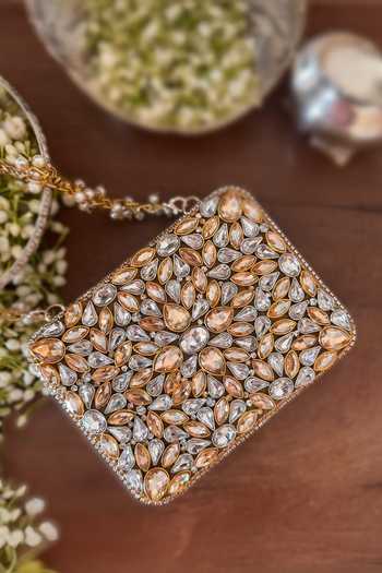 Bhavna Kumar Kundan Embroidered Clutch Bag With Chain Strap 
