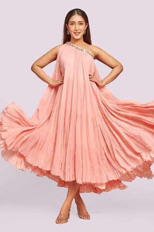 Blue Lotus Design Asymmetric Ruffled Midi Dress 