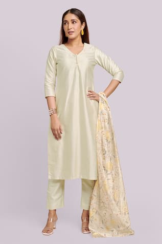 Blue Lotus Design Printed Organza Dupatta Kurta Set 