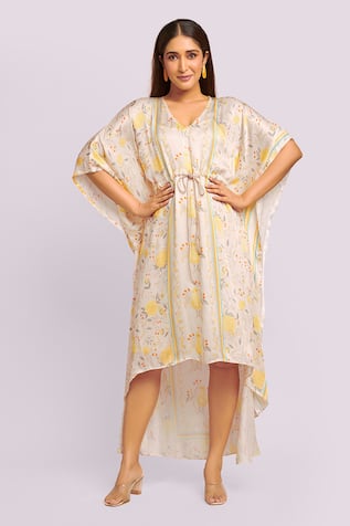 Blue Lotus Design Asymmetrical Printed Kaftan 