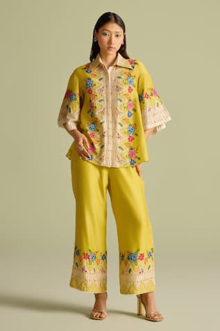Chandrima Floral Embroidered Color Block Pants 