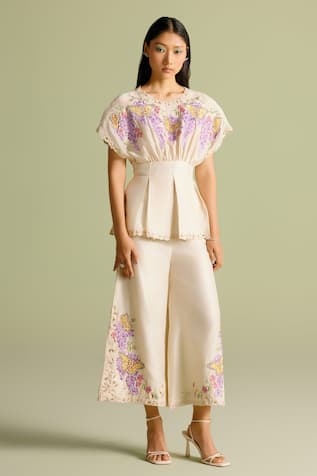 Chandrima Butterfly Mosaic Ivory Palazzos 