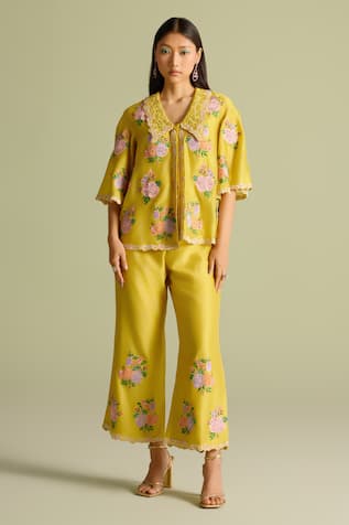 Chandrima Floral Mosaic Chanderi Palazzo Pants 