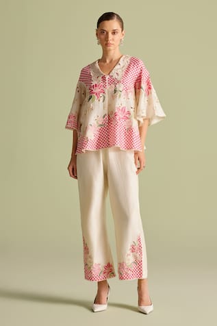 Chandrima Checkered Applique Chanderi Shirt 