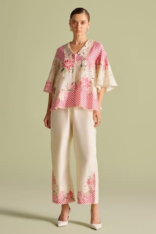 Chandrima Floral Applique Checkered Pant 