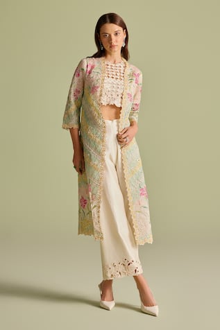 Chandrima Floral Applique Long Jacket 