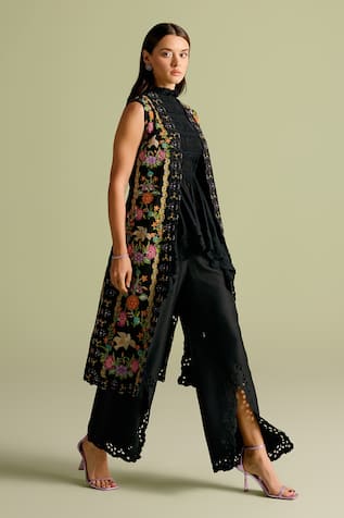 Chandrima Chanderi Cutwork Bell Bottom Pants 