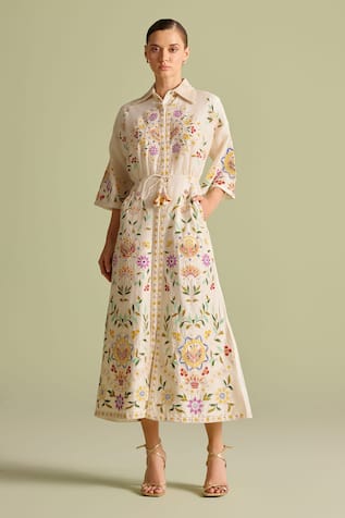 Chandrima Multicolor Applique Chanderi Midi Dress 