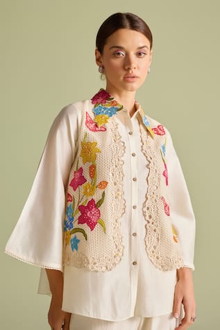 Chandrima Floral Applique Layered Shirt 