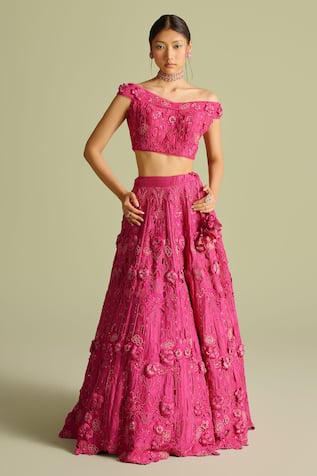 Chandrima Fuchsia Cutwork 3D Applique Lehenga 