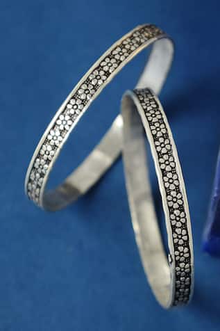 Floral Tribal Silver Bangles Set 
