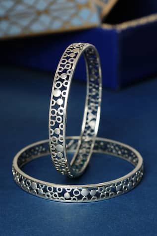 Polka Tribal Silver Bangles Set 