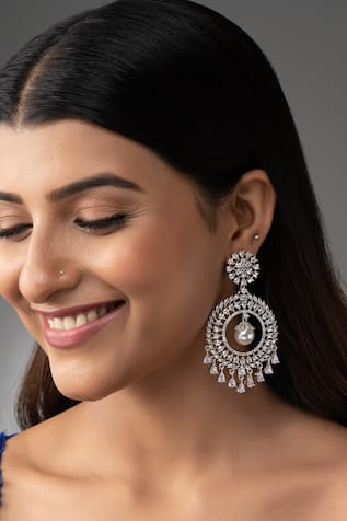 Diamond Chandbalis with Pearl Drop 