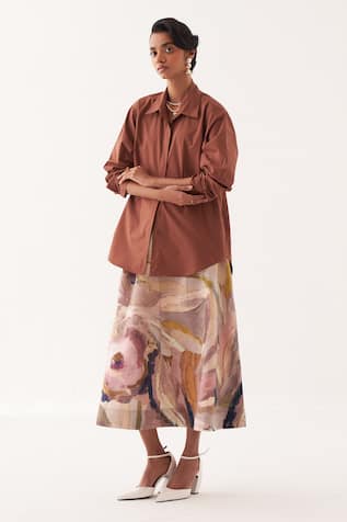 OFRIDA Hand-Painted Abstract Midi Skirt 