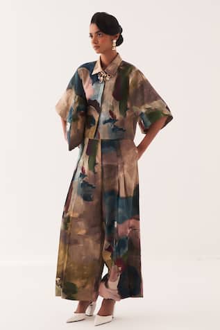 OFRIDA Hand-Painted Abstract Flared Pants 