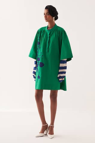 OFRIDA Emerald Applique Designer Dress 