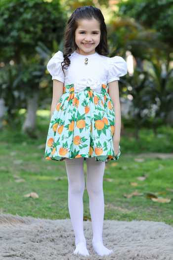 The Pony & Peony Co. Floral Green Orange Dress 
