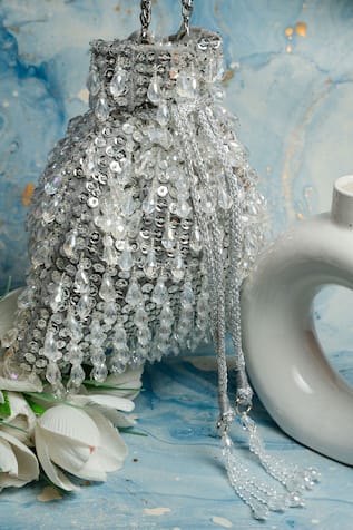 Silver Sequinned Potli Bag 