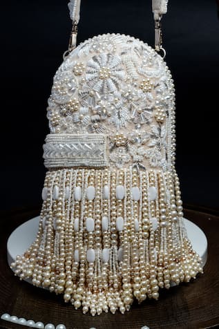 Nayaab By Sonia Beaded White Potli Clutch 