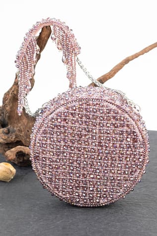 Nayaab By Sonia Lustre Sphere Lilac Beaded Clutch 