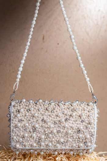 Nayaab By Sonia Ivory Pearl Cluster Clutch 
