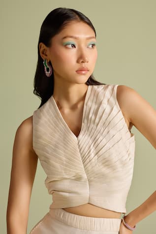 Chandrima Pleated Chanderi Crop Top 