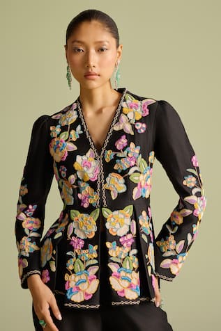 Chandrima Floral Embroidered Peplum Jacket 
