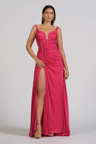 Astha Batra Gathered Satin Georgette Gown 