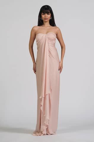 Astha Batra Bloom Blush Tube Drape Gown 