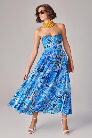Saaksha & Kinni Abstract Floral Print Strapless Midi Dress 