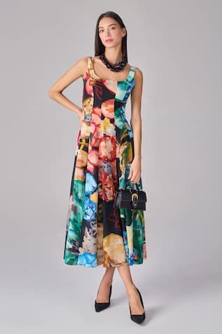 Saaksha & Kinni Floral Print Midi Flared Dress 