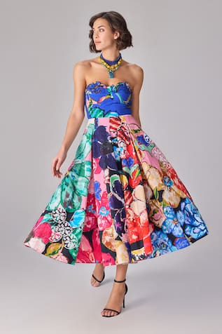 Saaksha & Kinni Floral Print Pleated Midi Dress 