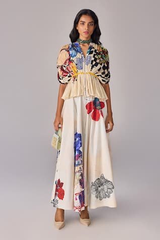 Saaksha & Kinni Floral Print Hand Micro Pleat Blouse 