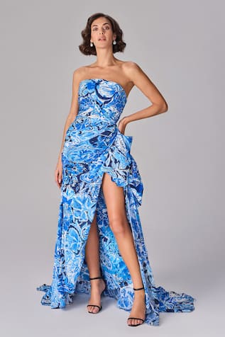 Saaksha & Kinni Abstract Floral Print Strapless Maxi Dress 