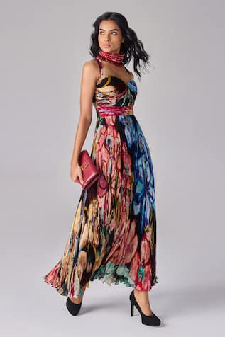 Saaksha & Kinni Floral Print Hand Pleat Maxi Dress 