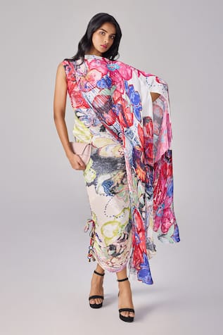 Saaksha & Kinni Abstract Floral Print Kaftan Dress 