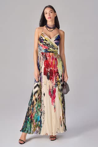 Saaksha & Kinni Floral Abstract Print Hand Pleat Maxi Dress 