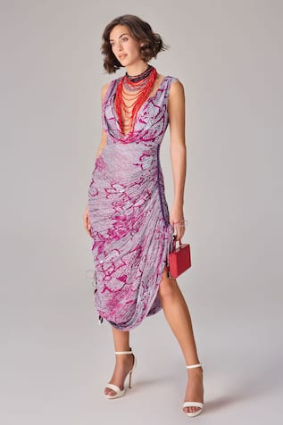 Saaksha & Kinni Bandhani Cowl Neck Midi Dress 