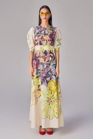 Saaksha & Kinni Abstract Floral Print A Line Maxi Dress 