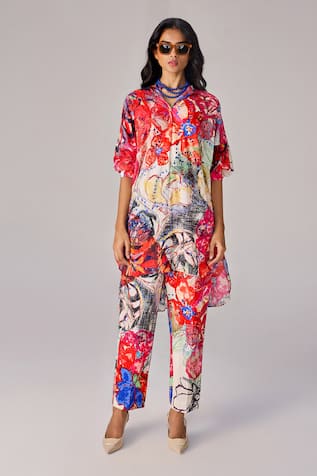 Saaksha & Kinni Abstract Floral Print High Waist Trousers 