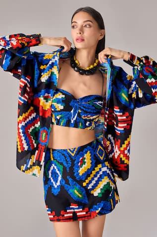 Saaksha & Kinni Aztec Print Hand Pleated Bustier 