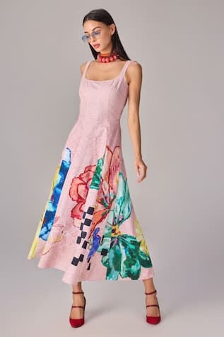 Saaksha & Kinni Floral Placement Print Midi Dress 