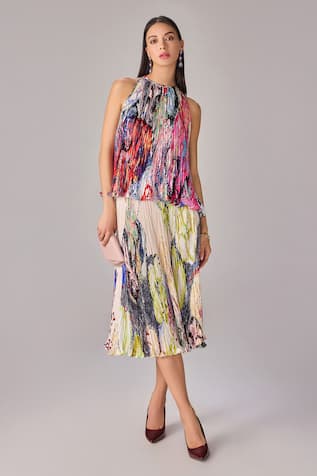 Saaksha & Kinni Multi Color Abstract Floral Pleat Blouse 